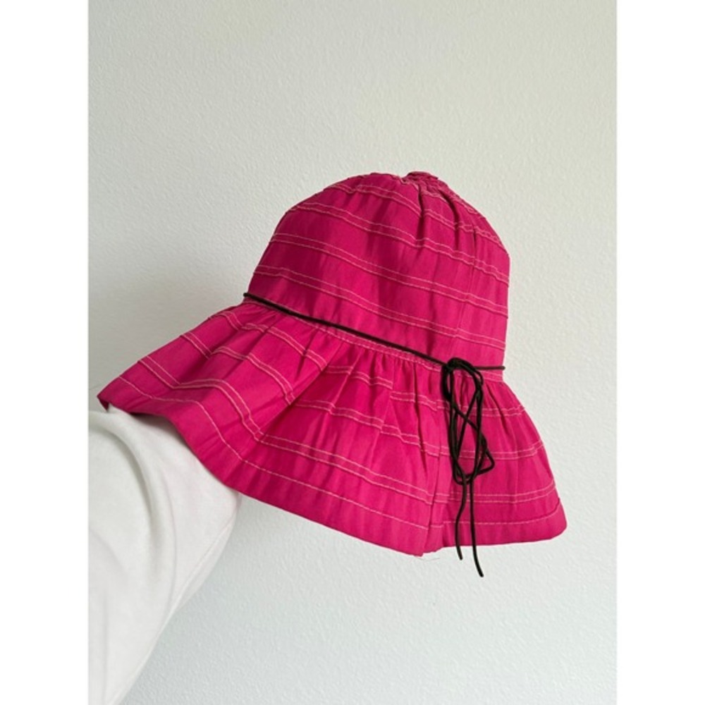 Nordstrom Hot Pink Striped Sun Hat with Black Tie